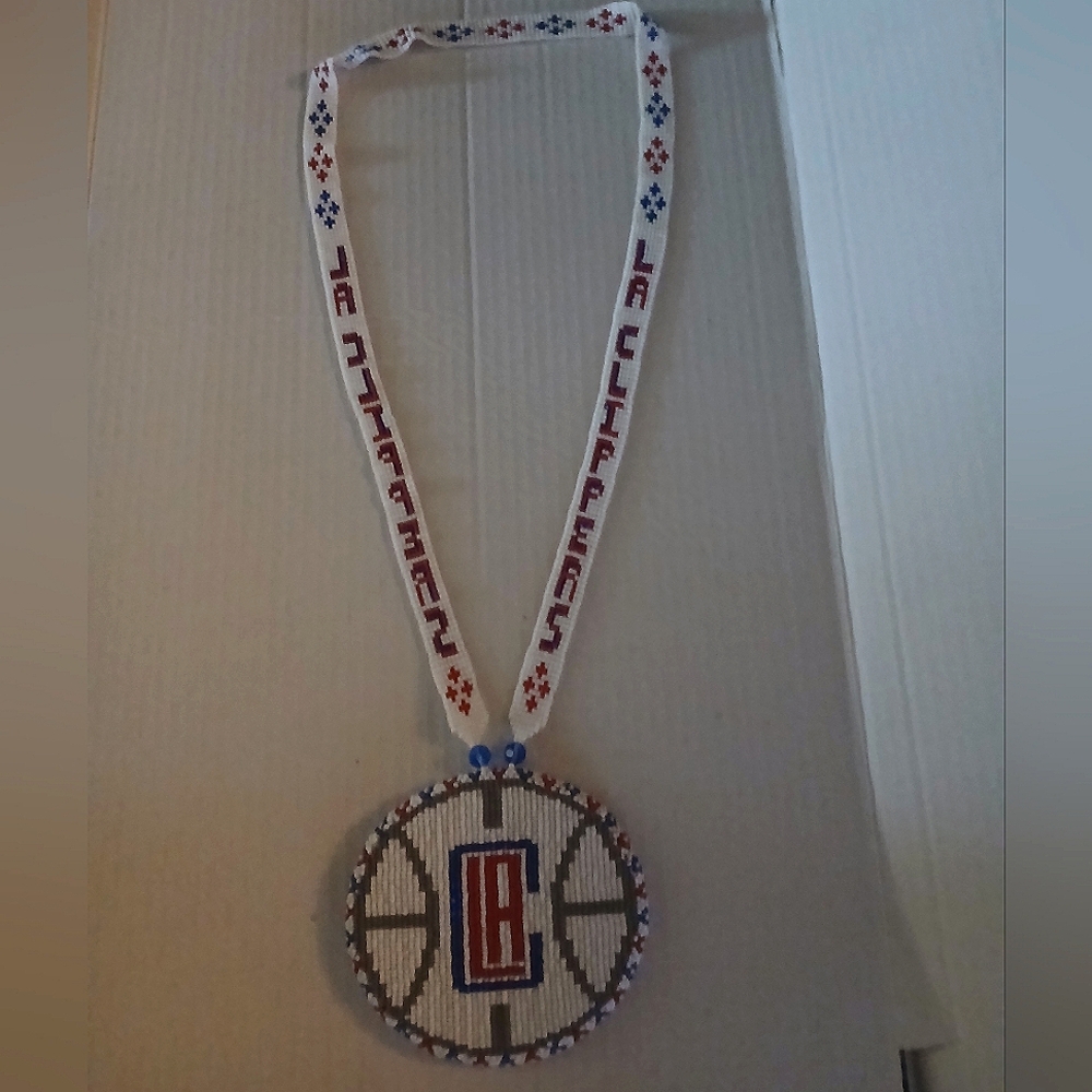 Los Angeles Clippers NBA White Red & Blue Hand Beaded  Pendant